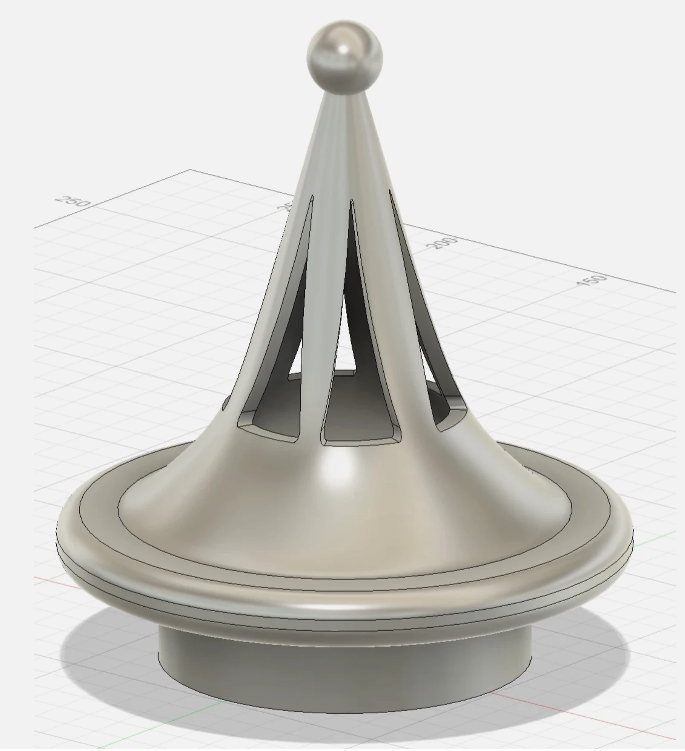 Rendered CAD view of the custom roof vent cowl before printing.