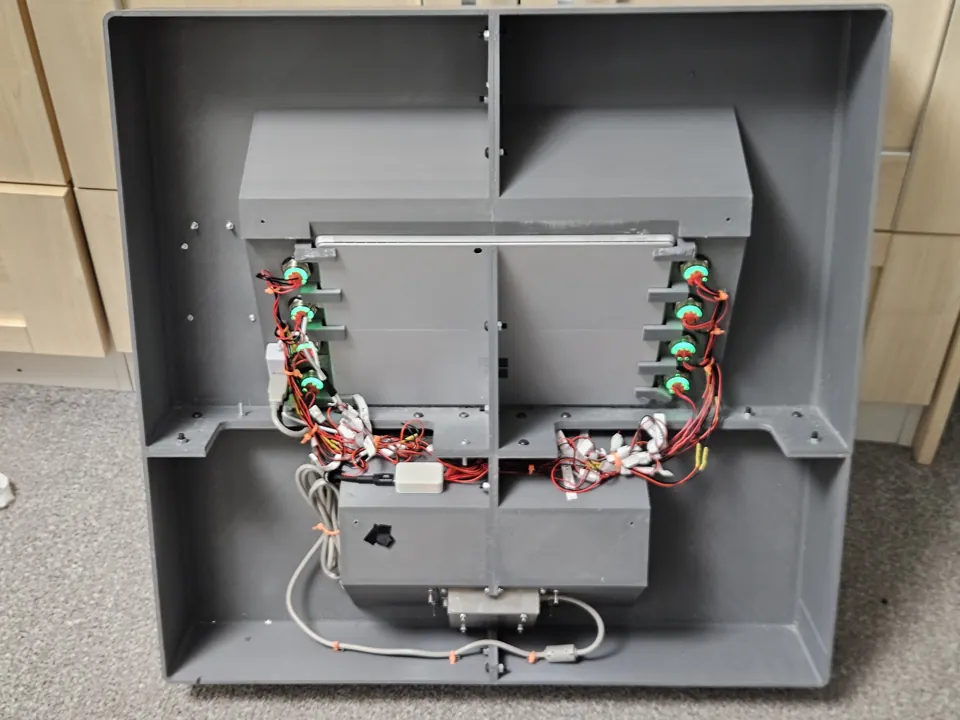 Rear of the finished enclosure with tablet, hub, controller housing and keypad installed.